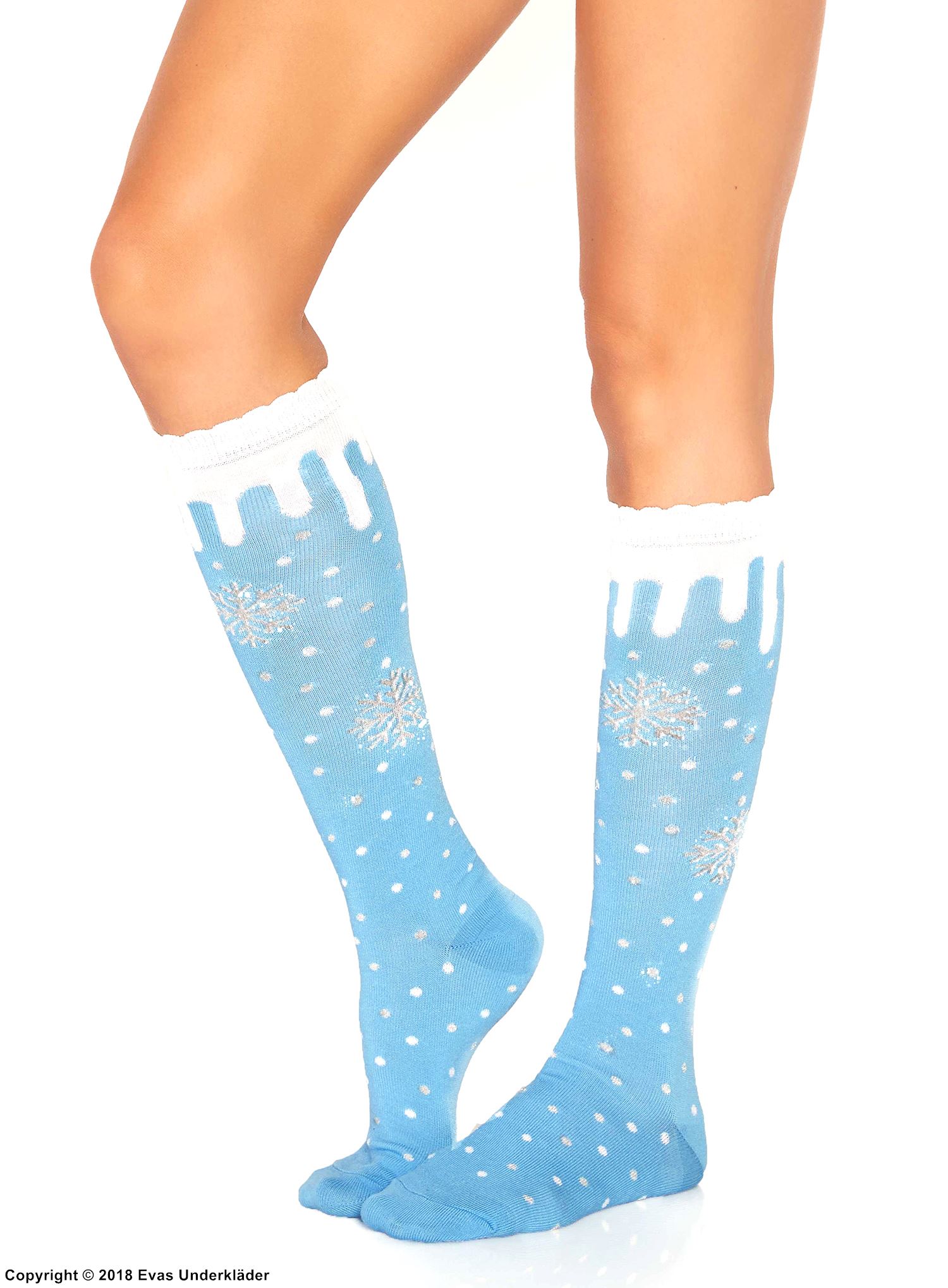 Cute knee socks, snowflakes, small dots